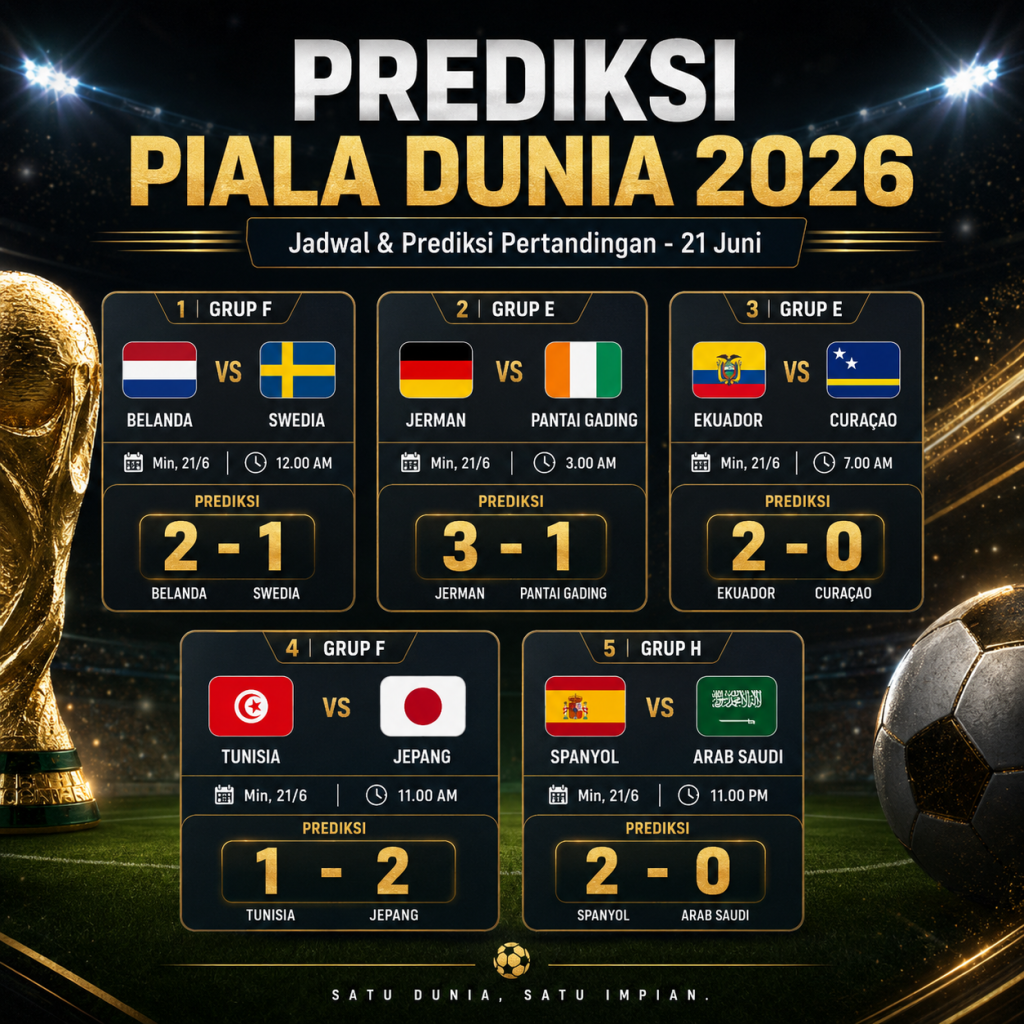 Prediksi Hasil Pertandingan Piala Dunia 21 Juni 2026